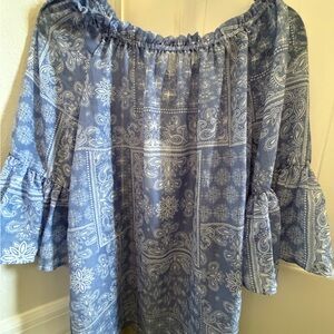beachlunchlounge Blue Patterned Off-Shoulder Blouse